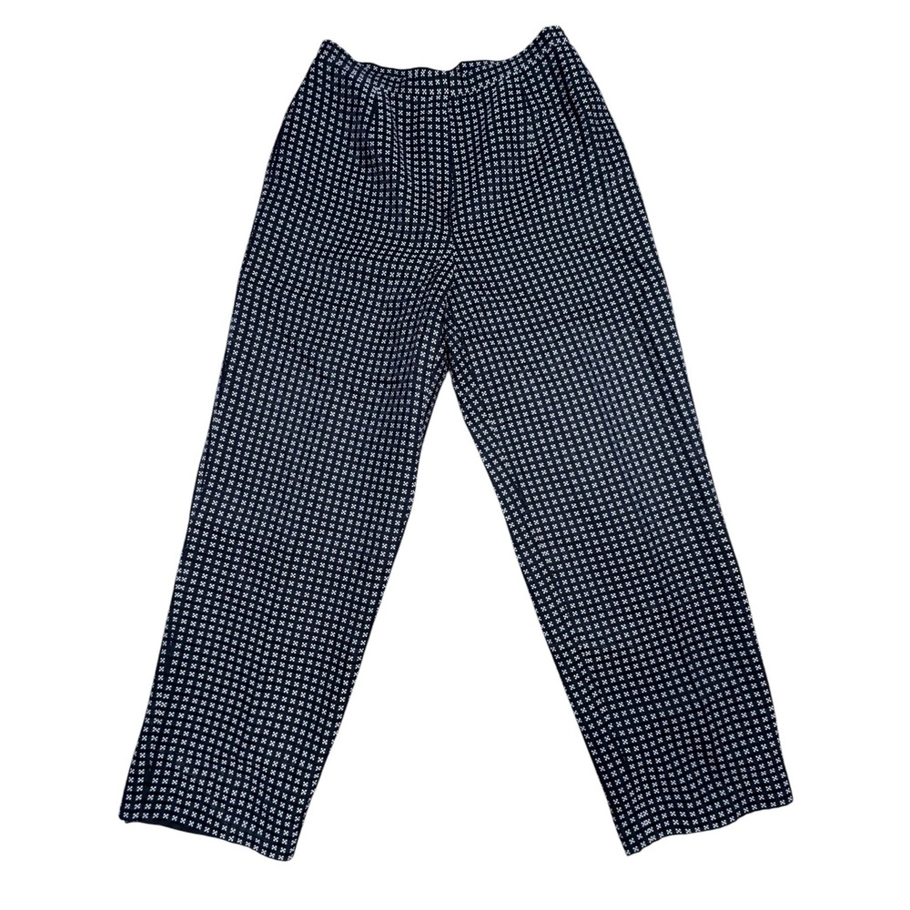 Talbots Petite Navy White Geometric Cotton Silk Blend Straight Leg Pants Size 6P